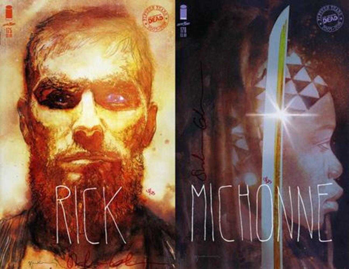 Df Walking Dead #175 & 176 Bill Sienkiewicz Variant Set Ultra Limited Blood Red Signature Series Signed By Stefano Gaudiano (Mature)