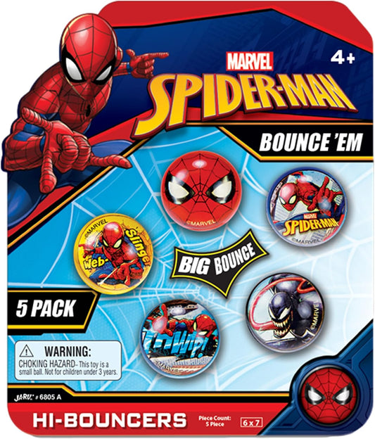Marvel Spiderman Bouncy Superballs Super Hi Bounce 1.2" (1 Pack of 5 Balls)