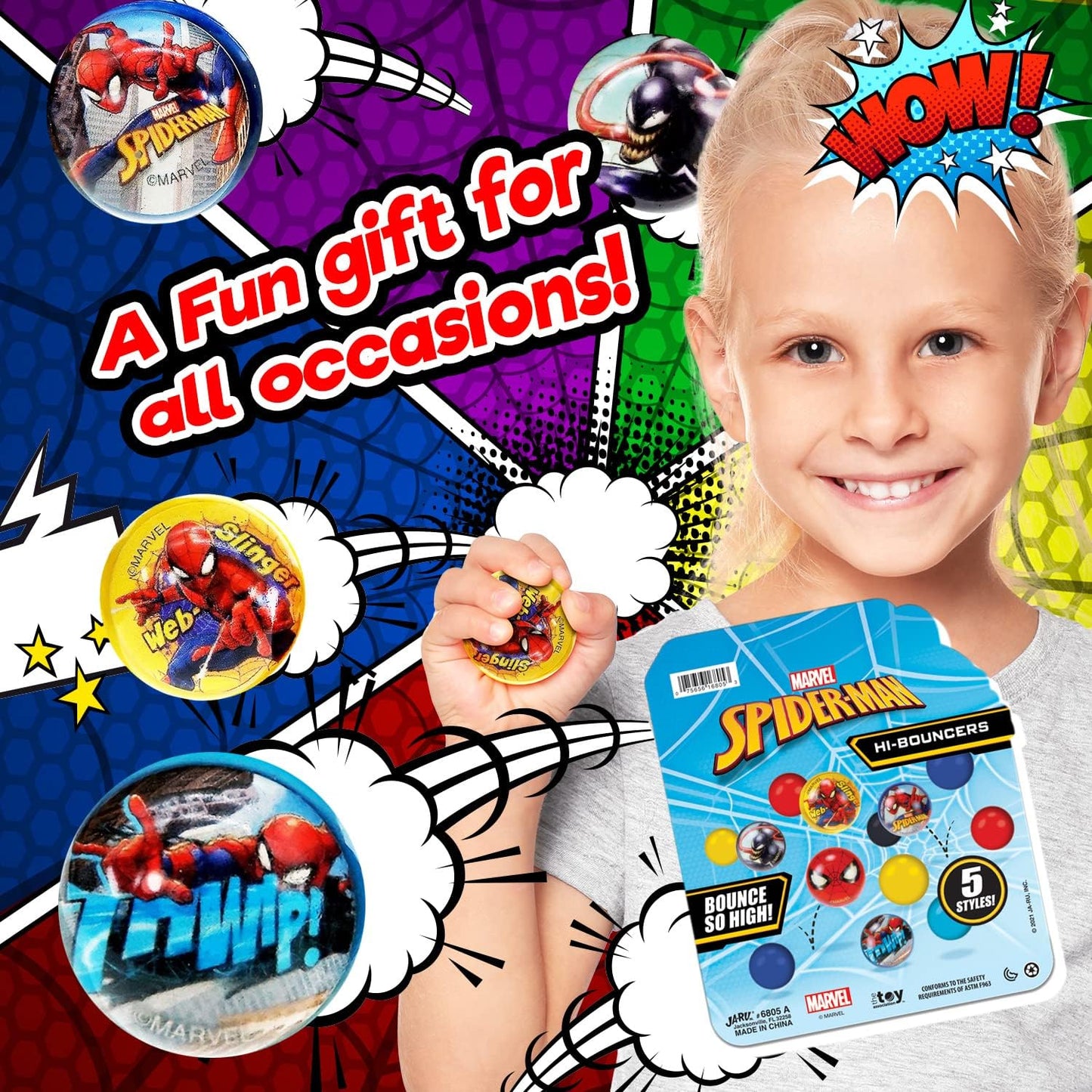 Marvel Spiderman Bouncy Superballs Super Hi Bounce 1.2" (1 Pack of 5 Balls)