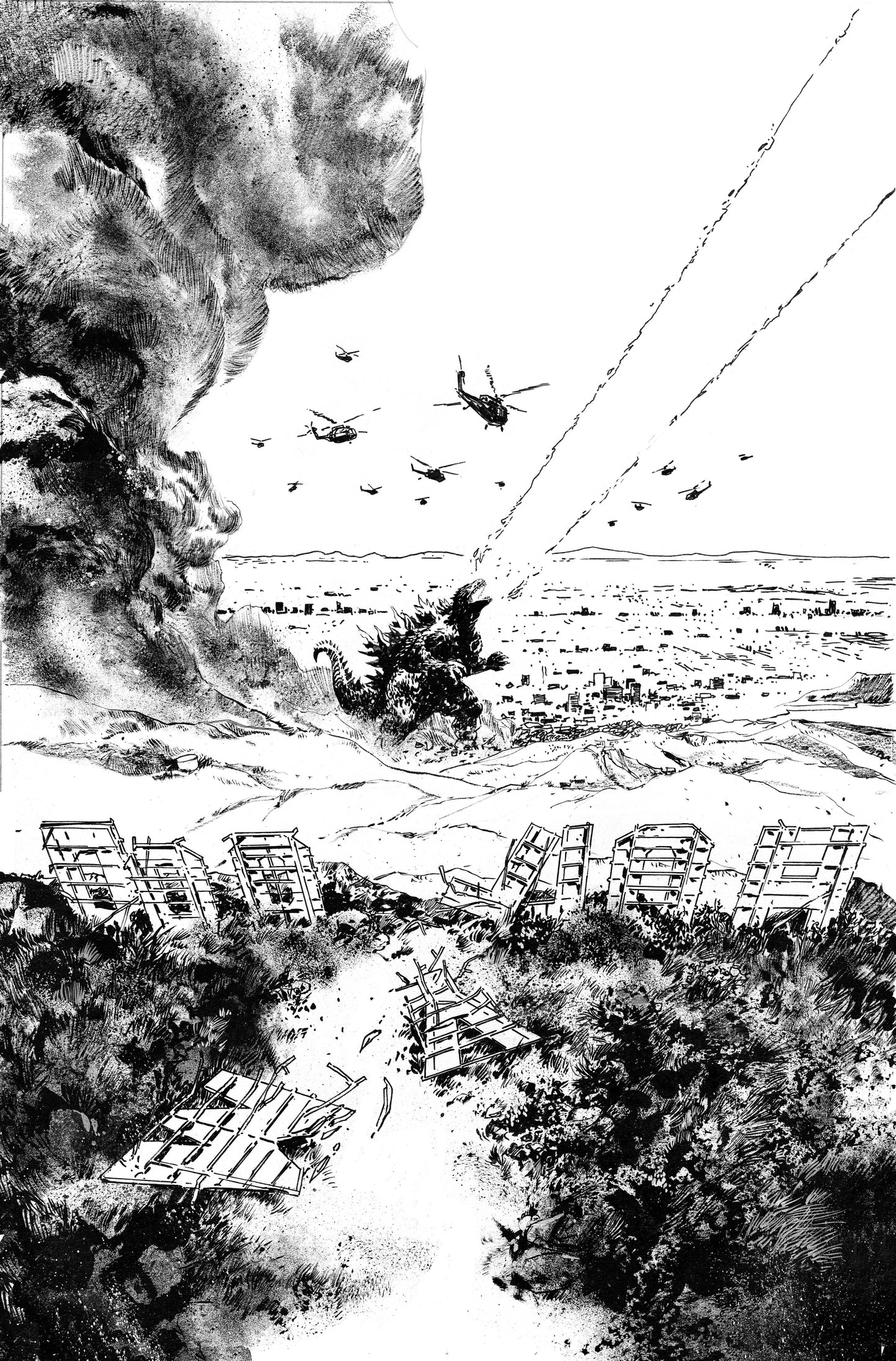 Godzilla vs. America: Los Angeles Variant 1:25 Hardman Full Art Black & White