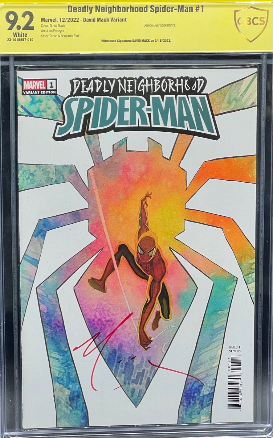 Deadly Neighborhood Spider-Man #1 David Mack Variant CBCS 9.2 Yellow Label