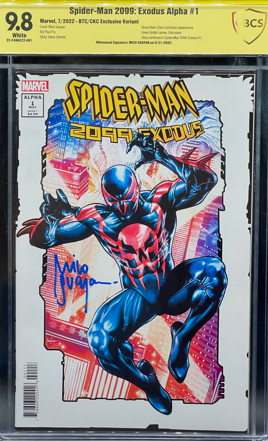 Spider-Man 2099: Exodus Alpha #1 BTC/CKC Exclusive Variant CBCS 9.8 Yellow Label Mico Suayan