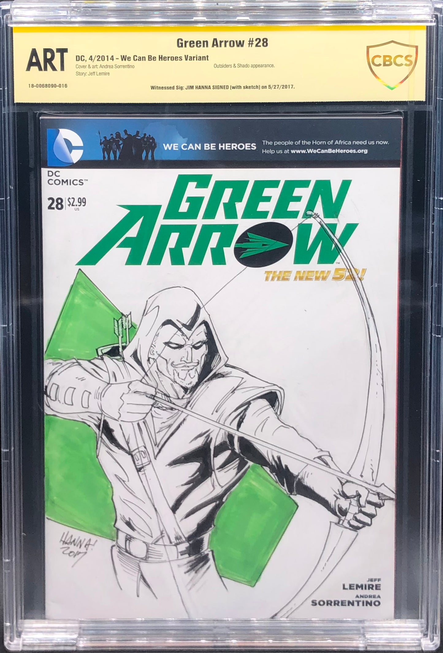 Green Arrow #28 Sketch Cover CBCS ART Grade Yellow Label Jim Hanna