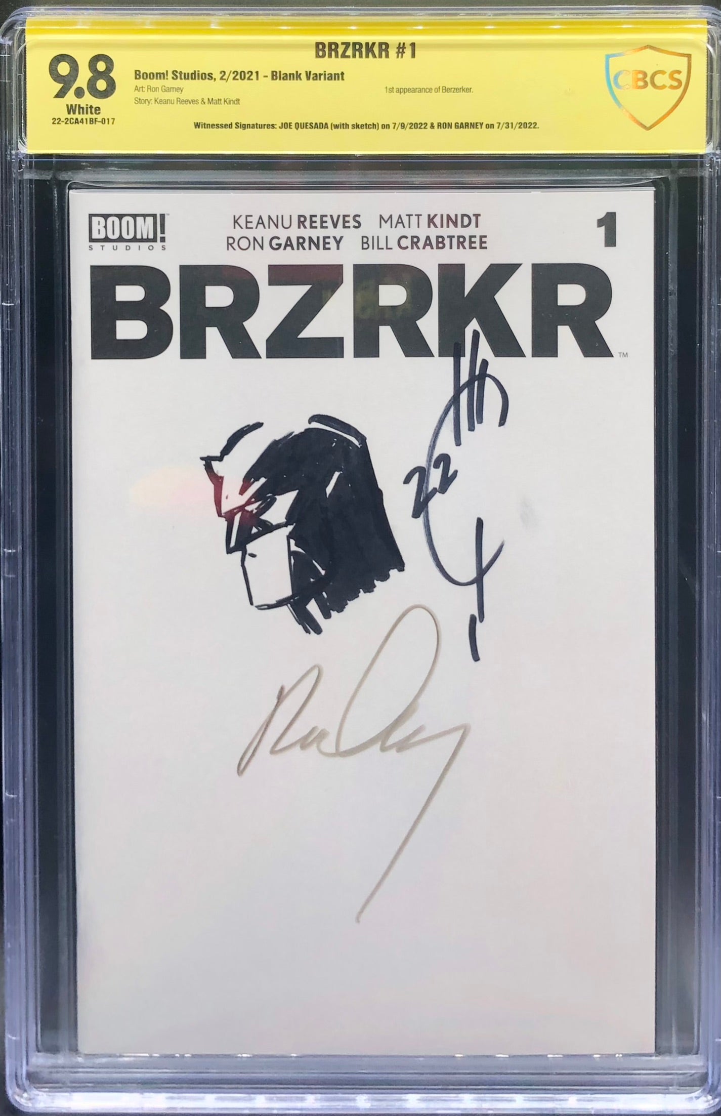 BRZRKR #1 Sketch Cover CBCS 9.8 Yellow Label Joe Quesada & Ron Garney