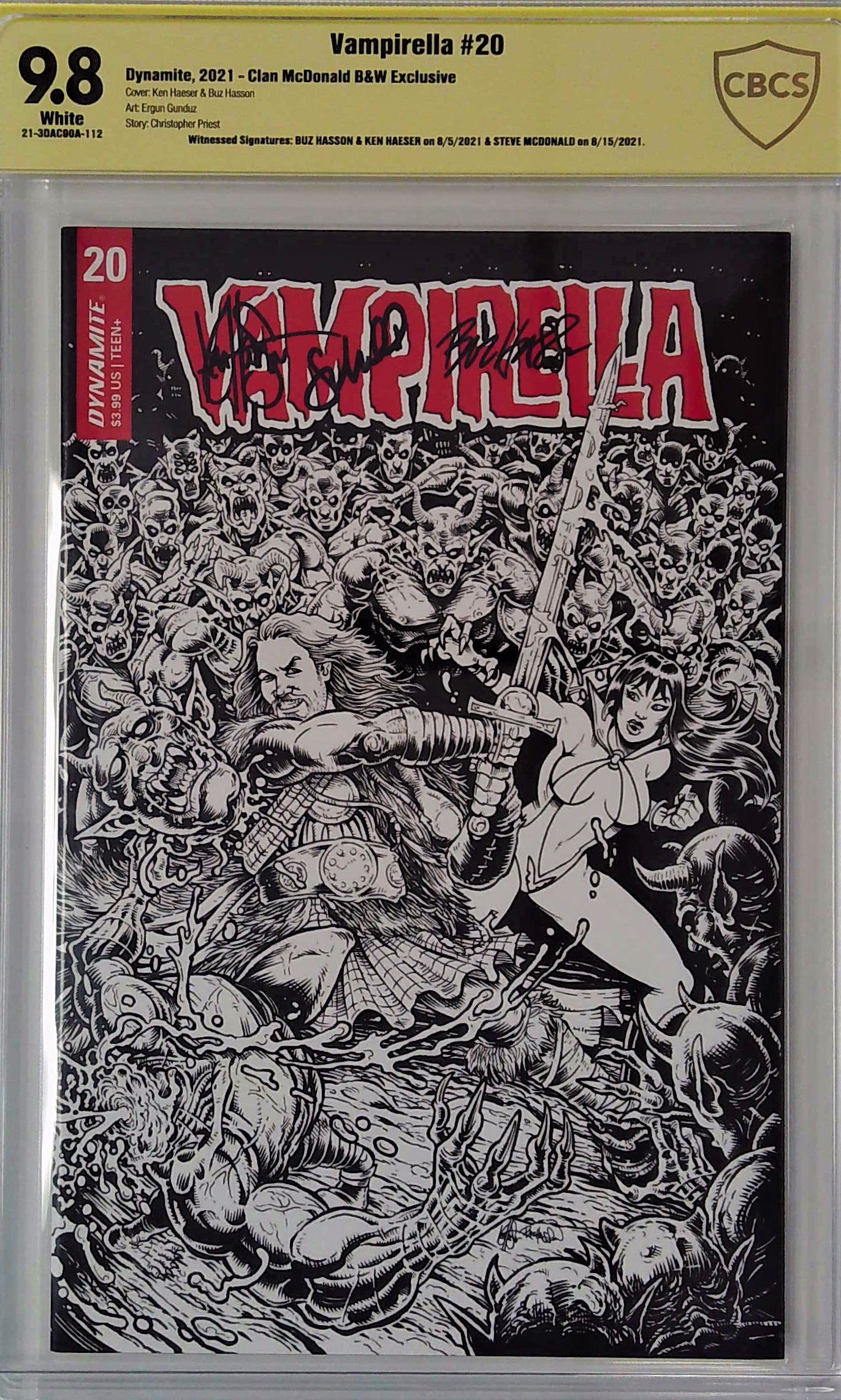 Vampirella #20 Clan McDonald B&W Exclusive CBCS 9.8 Yellow Label Triple Sign