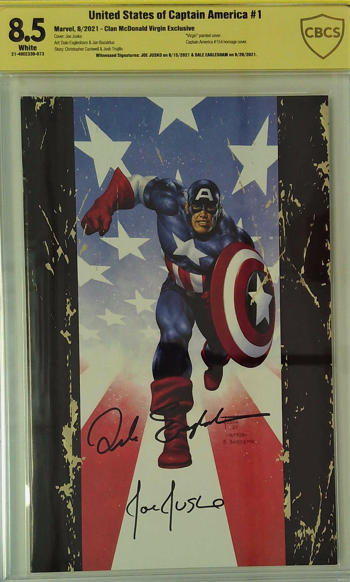 United States of Captain America #1 Clan McDonald Virgin Exclusive CBCS 8.5 Yellow Label Jusko & Eaglesham