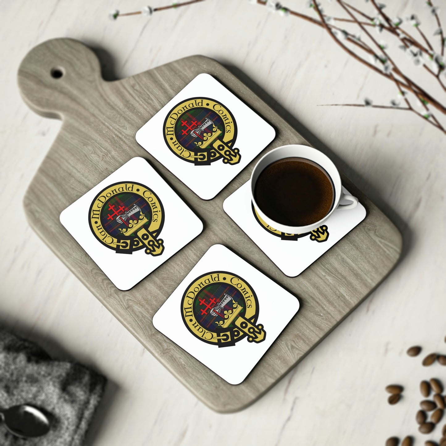 Clan McDonald Comics Coasters - White