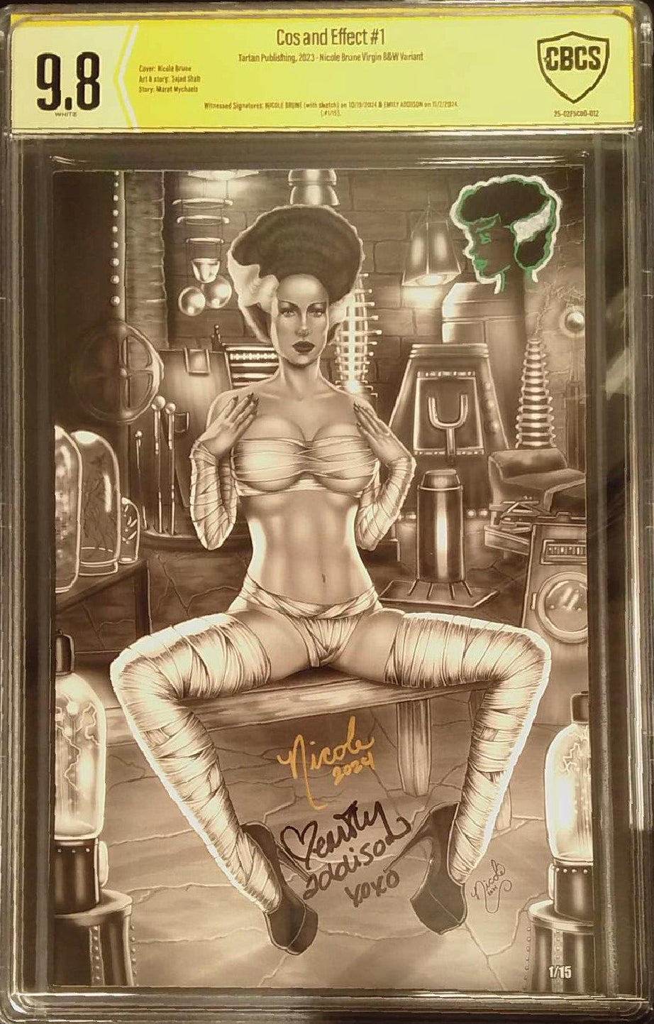 Cos and Effect #1 CBCS Yellow Label 9.8 Nicole Brune Virgin B&W Variant