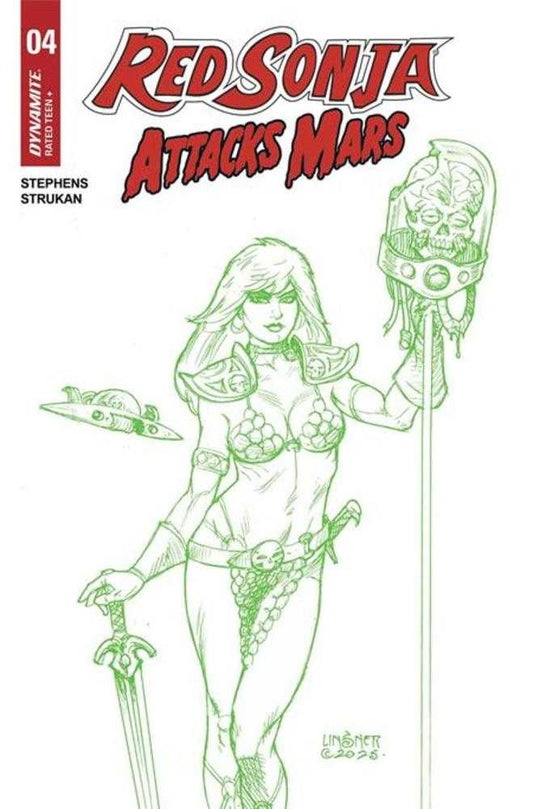 Red Sonja Attacks Mars #4 (Of 4) Cover K 1:7 Joseph Micheal Linsner Martian Green Line Art Variant
