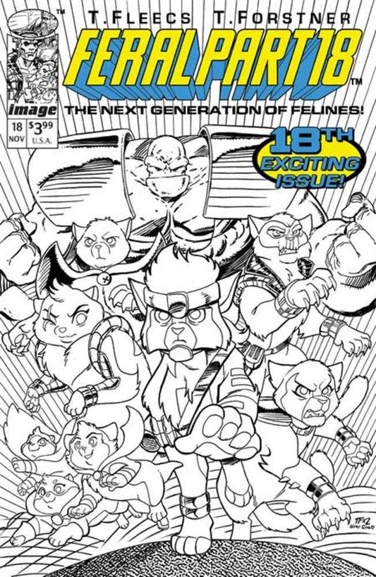Feral #18 Cover E Tony Fleecs & Trish Forstner Youngblood Team Up Black & White Full Art Variant
