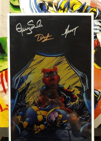 ALL OUT POOH CRISIS HOMAGE VIRGIN METAL ~ TRIPLE SIGNED!