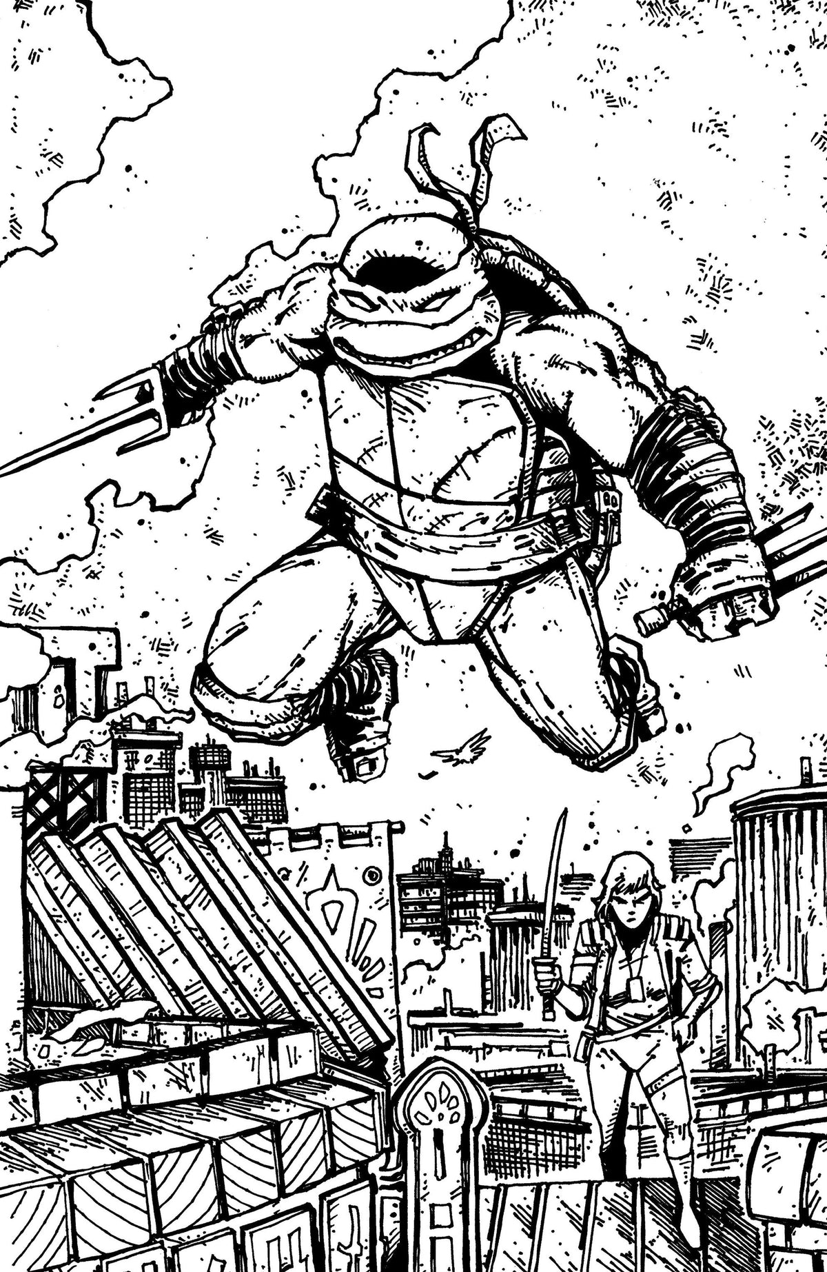 Teenage Mutant Ninja Turtles #22 1:10 (Eastman & Bishop Black & White Full Art)