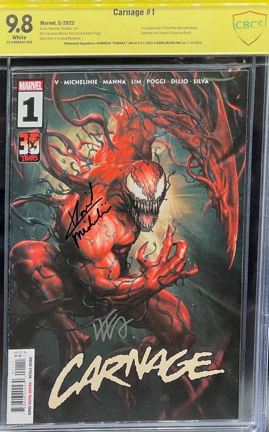 Carnage #1 CBCS 9.8 Yellow Label ~DUAL SIGNED~ Kunkka Lim & David Michelinie