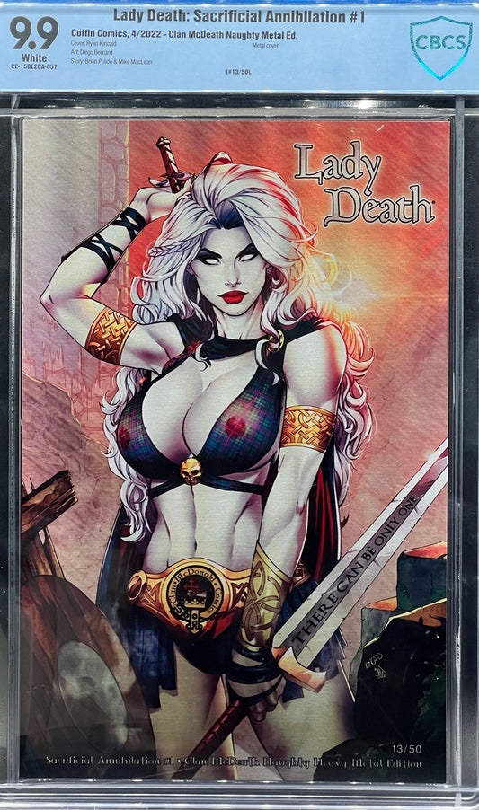 Lady Death: Sacrificial Annihilation #1 Clan McDeath Naughty Metal Ed. CBCS 9.9 Blue Label