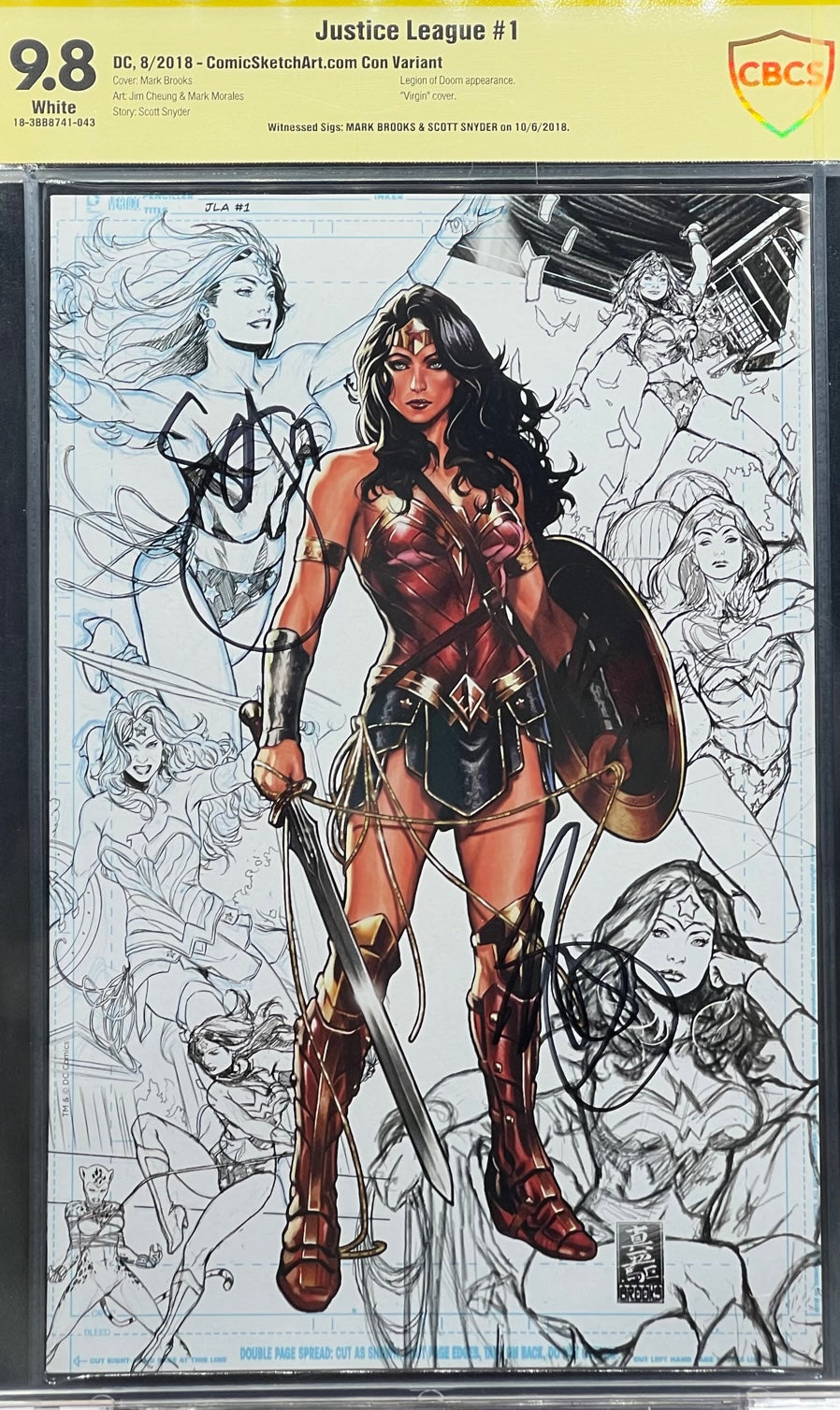 Justice League #1 ComicSketchArt.com Con Variant CBCS 9.8 Yellow Label Brooks & Snyder