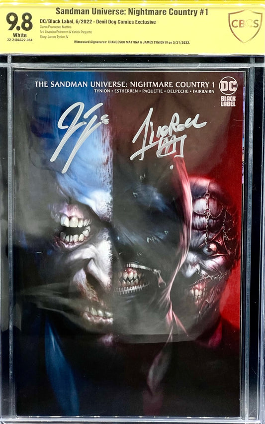 Sandman Universe: Nightmare Country #1 Devil Dog Comics Exclusive CBCS 9.8 Yellow Label ~ DUAL SIGNED!