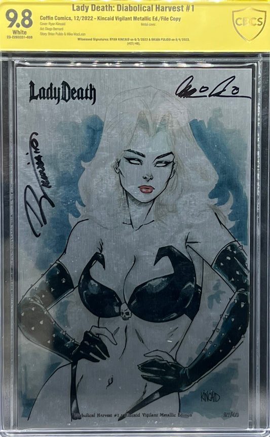 Lady Death: Diabolical Harvest #1 Kincaid Vigilant Metallic Ed./File Copy CBCS 9.8 Yellow Label ~ DUAL SIGNED!