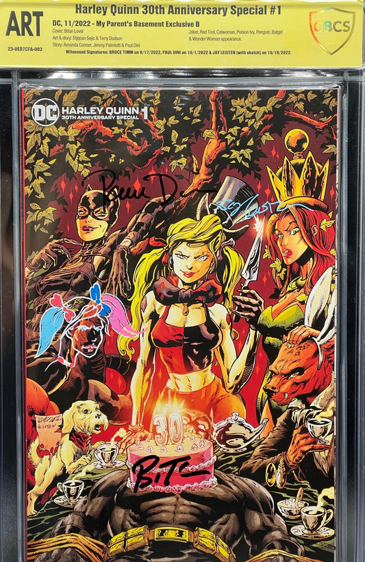 Harley Quinn 30th Anniversary Special #1 My Parent's Basement Exclusive B CBCS ART Grade Yellow Label ~ Triple Signed!
