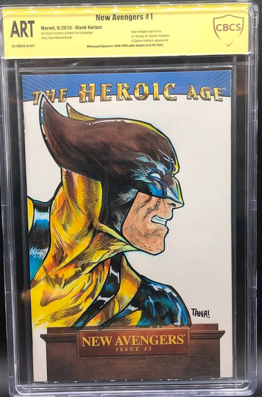 New Avengers #1 Wolverine Sketch Cover CBCS ART Grade Yellow Label Tana Ford