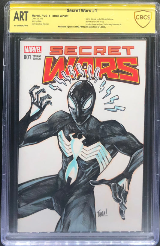 Secret Wars #1 Symbiote Spider-Man Sketch Cover CBCS ART Grade Yellow Label Tana Ford