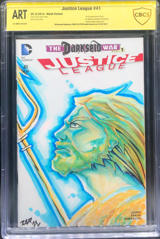 Justice League #41 Aquaman Sketch Cover CBCS ART Grade Yellow Label Rob Pelletier