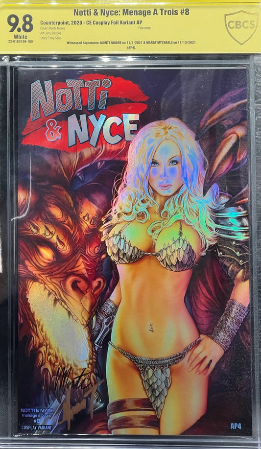 Notti & Nyce: Menage A Trois #8 CE Cosplay Foil Variant AP CBCS 9.8 Yellow Label Monte Moore & Marat Mychaels