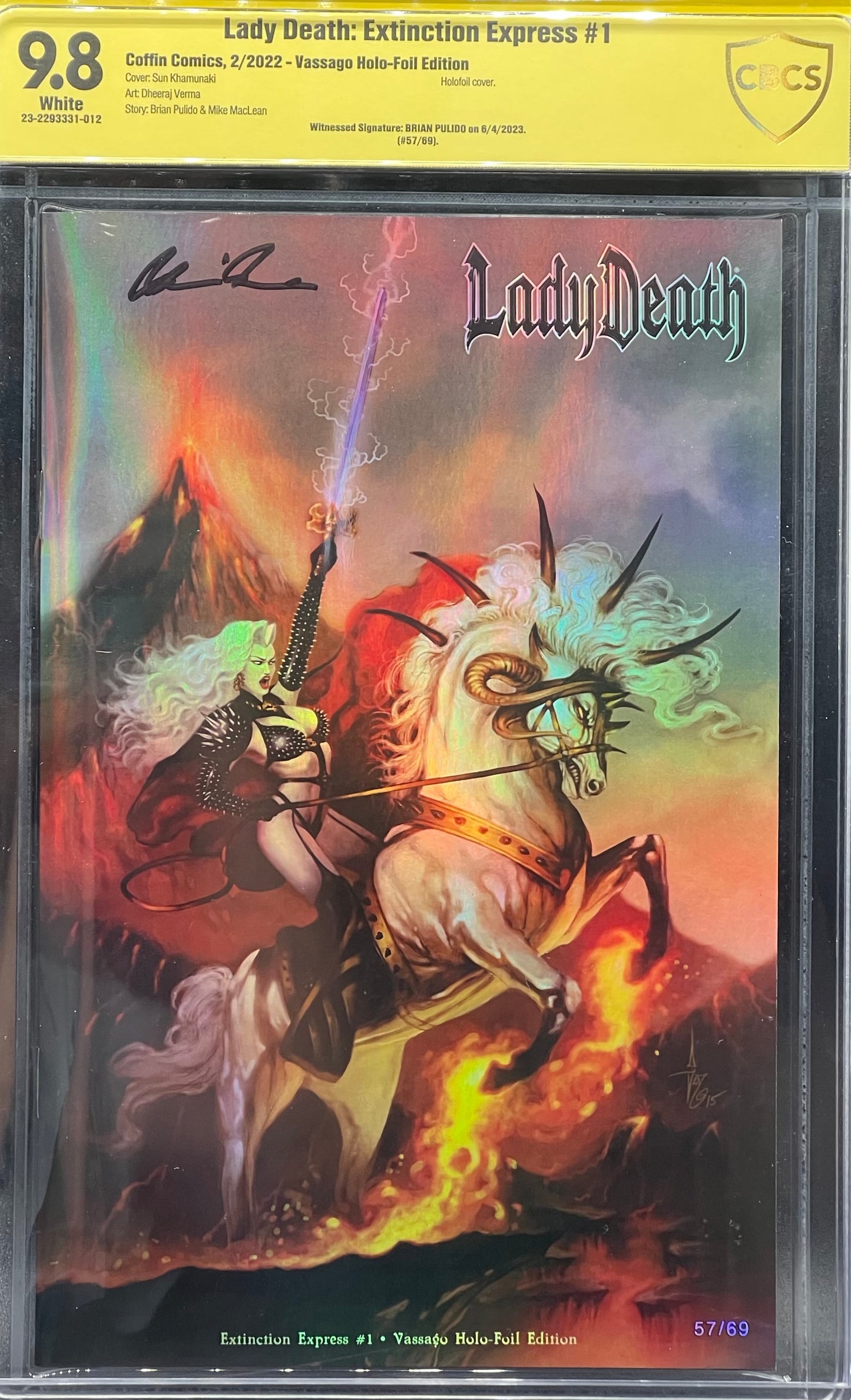 Lady Death: Extinction Express #1 Vassago Holo-Foil Edition CBCS 9.8 Yellow Label Pulido