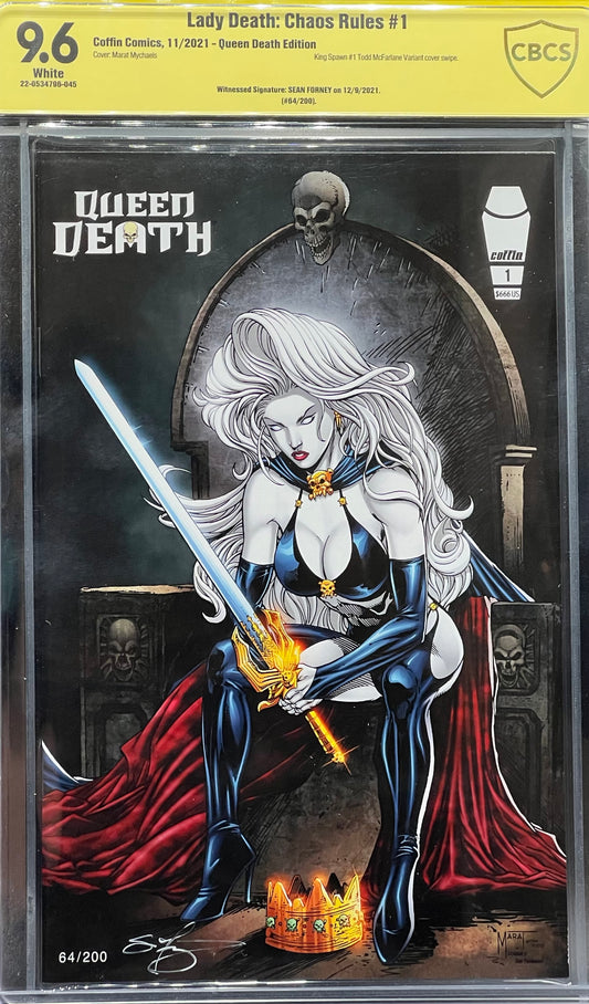 Lady Death: Chaos Rules #1 Queen Death Edition CBCS 9.6 Yellow Label Sean Forney