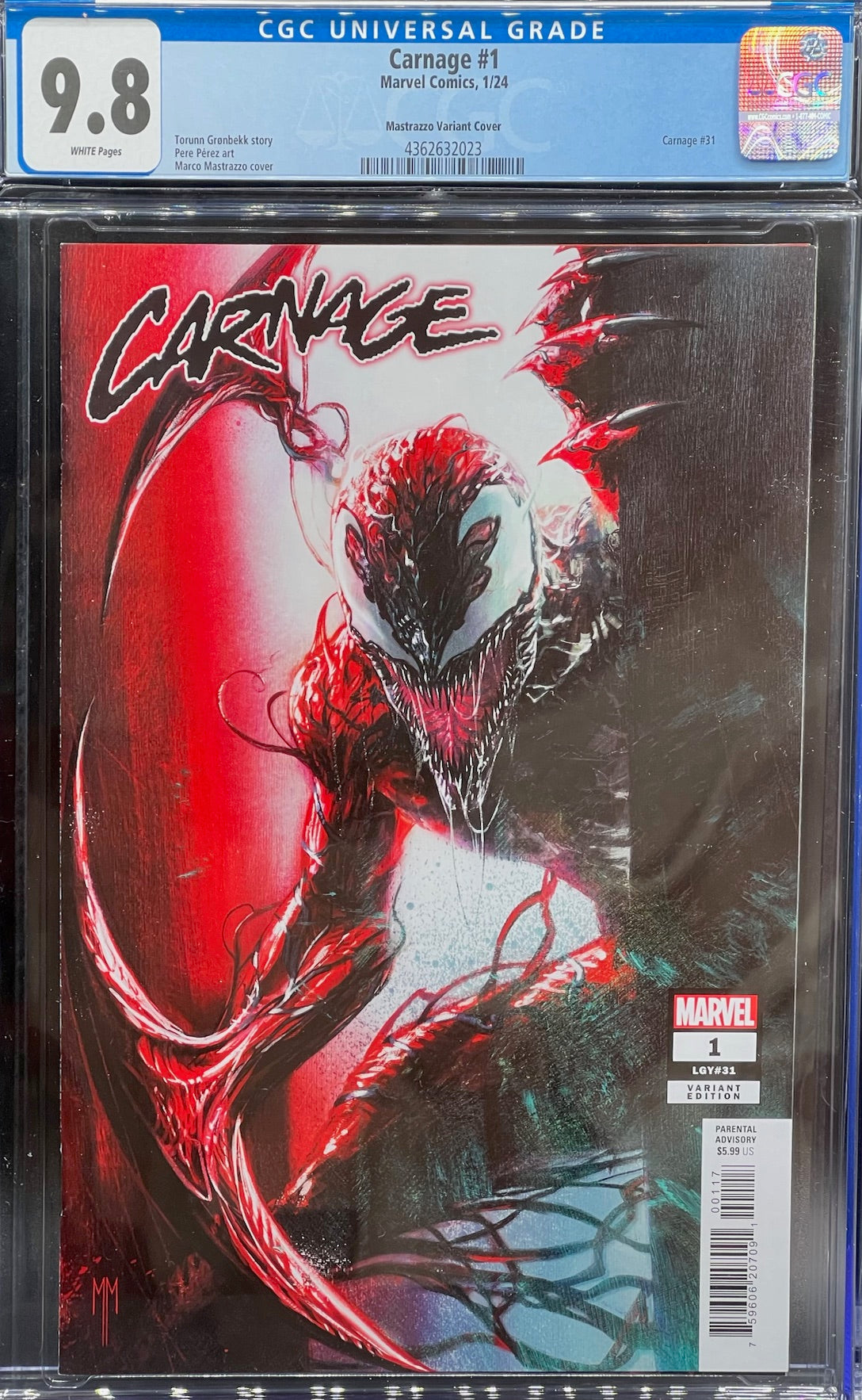 Carnage #1 Mastrazzo Variant Cover CGC 9.8 Universal Grade