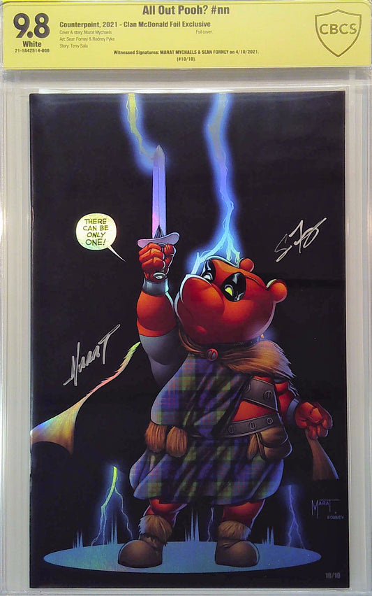 All Out Pooh #nn Clan McDonald Foil Exclusive CBCS 9.8 Yellow Label #10/10 Marat Mychaels & Sean Forney Dual Signature