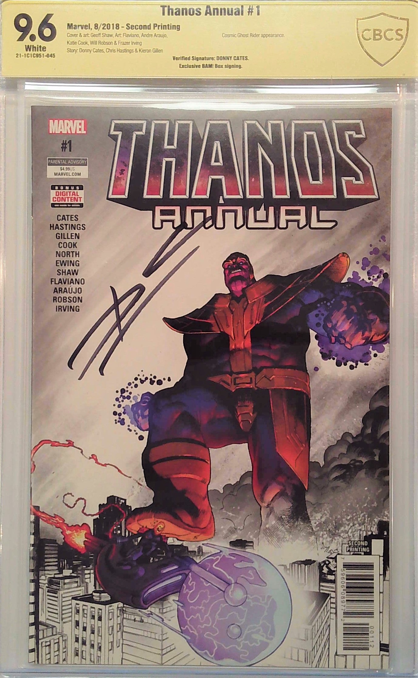 Thanos Annual #1 Second Printing CBCS 9.6 Yellow Label Marvel Comics Donny Cates Signature