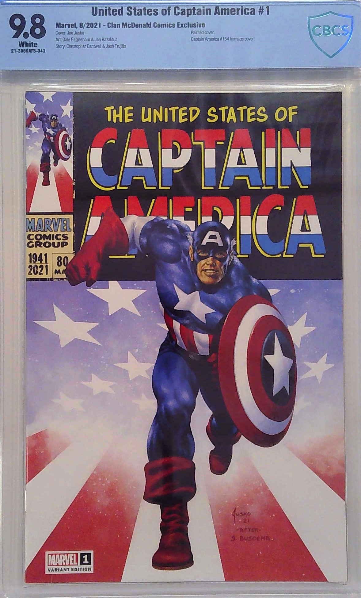 Joe Jusko United States of Captain America #1 Clan McDonald Comics Exclusive CBCS 9.8 Blue Label Marvel