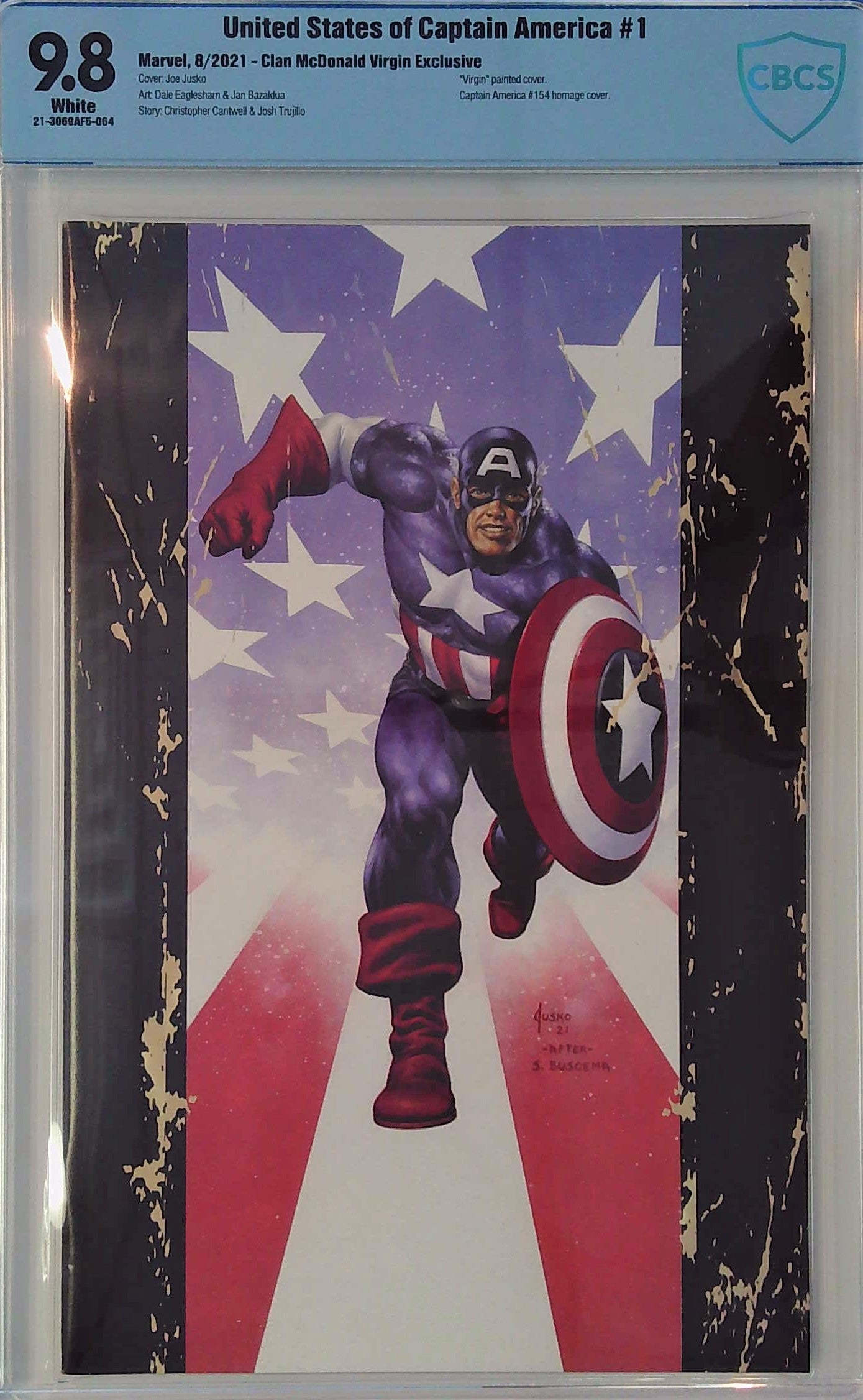 United States of Captain America #1 Clan McDonald Comics Jusko Virgin Exclusive CBCS 9.8 Blue Label