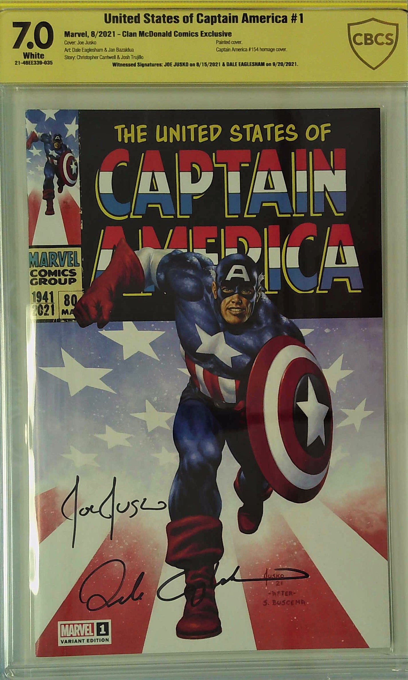United States of Captain America #1 Clan McDonald Comics Exclusive CBCS 7.0 Yellow Label Jusko & Eaglesham