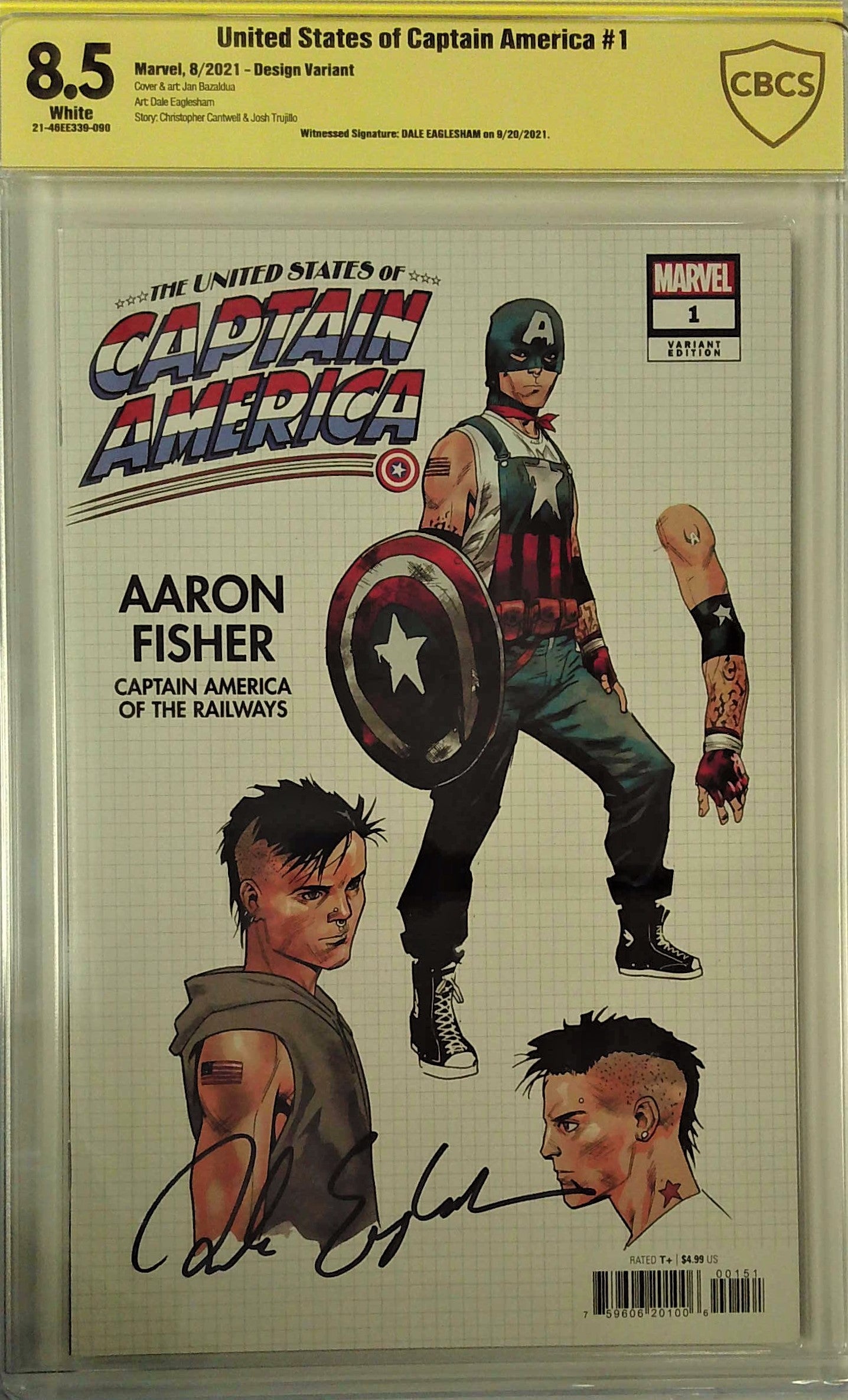 United States of Captain America #1 Design Variant CBCS 8.5 Yellow Label Dale Eaglesham