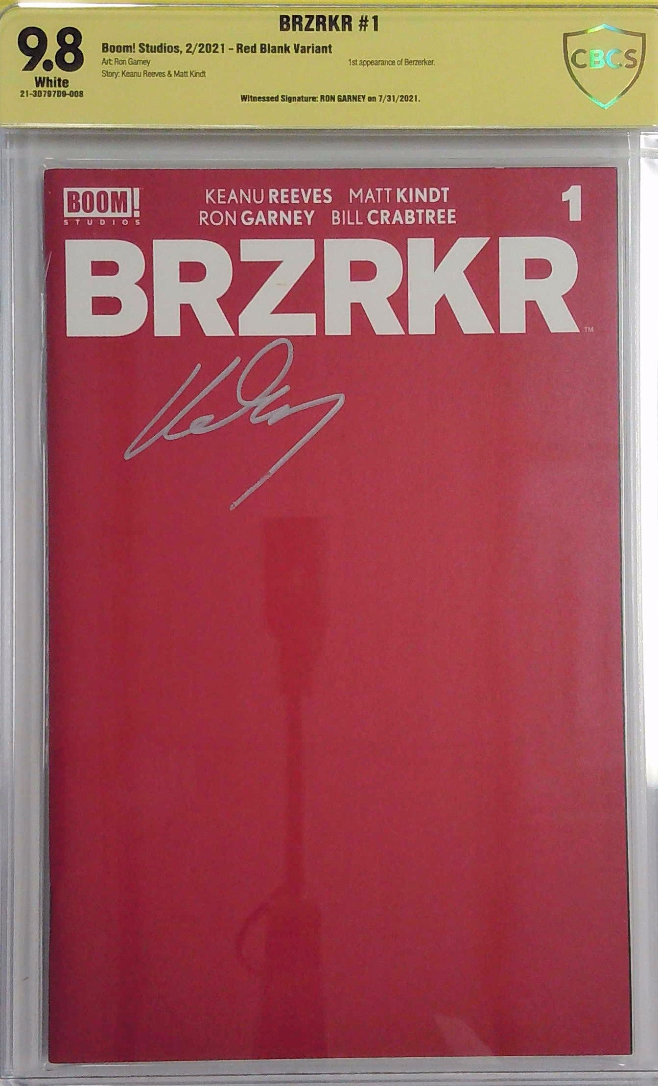 BRZRKR #1 Red Blank CBCS 9.8 Yellow Label RON GARNEY