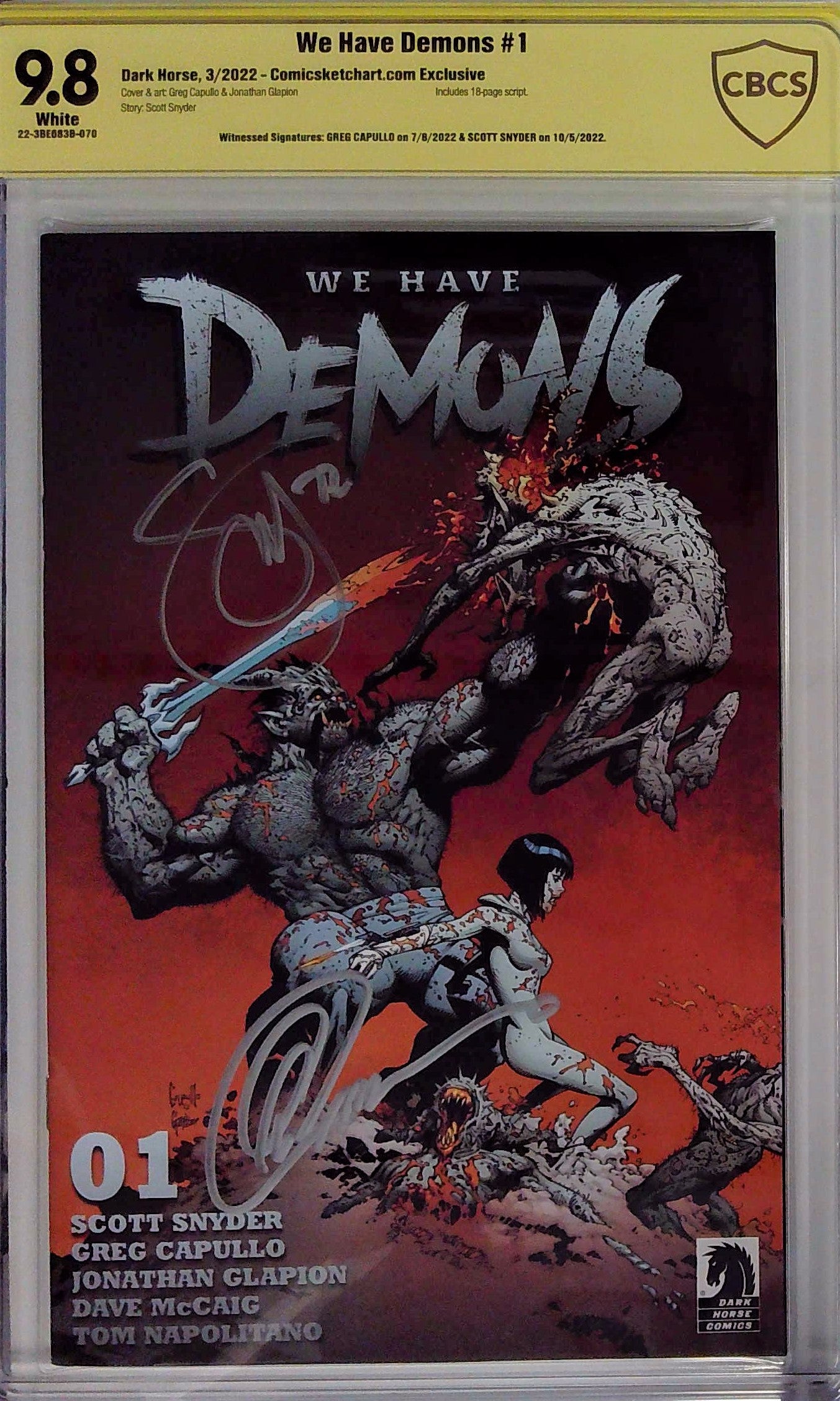 We Have Demons #1 Comicsketchart.com Exclusive CBCS 9.8 Yellow Label Capullo & Snyder