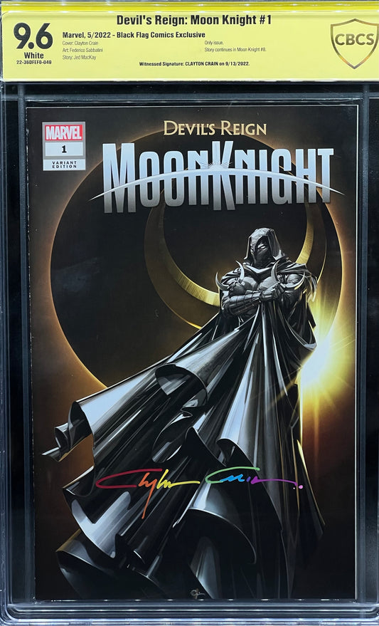 Devil's Reign: Moon Knight #1 Black Flag Comics Exclusive CBCS 9.6 Yellow Label Clayton Crain