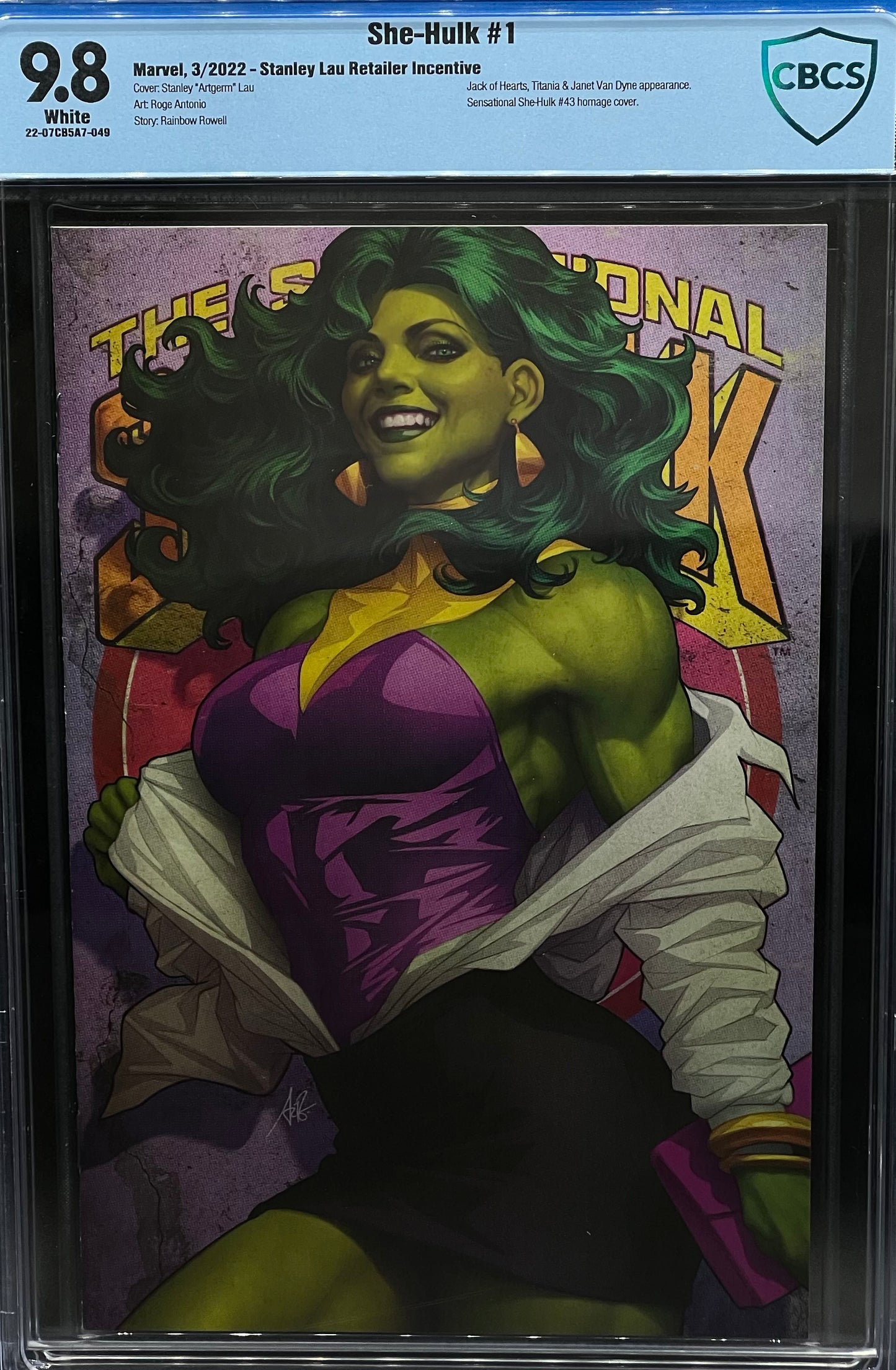 She-Hulk #1 Stanley Lau Retailer Incentive CBCS 9.8 Blue Label