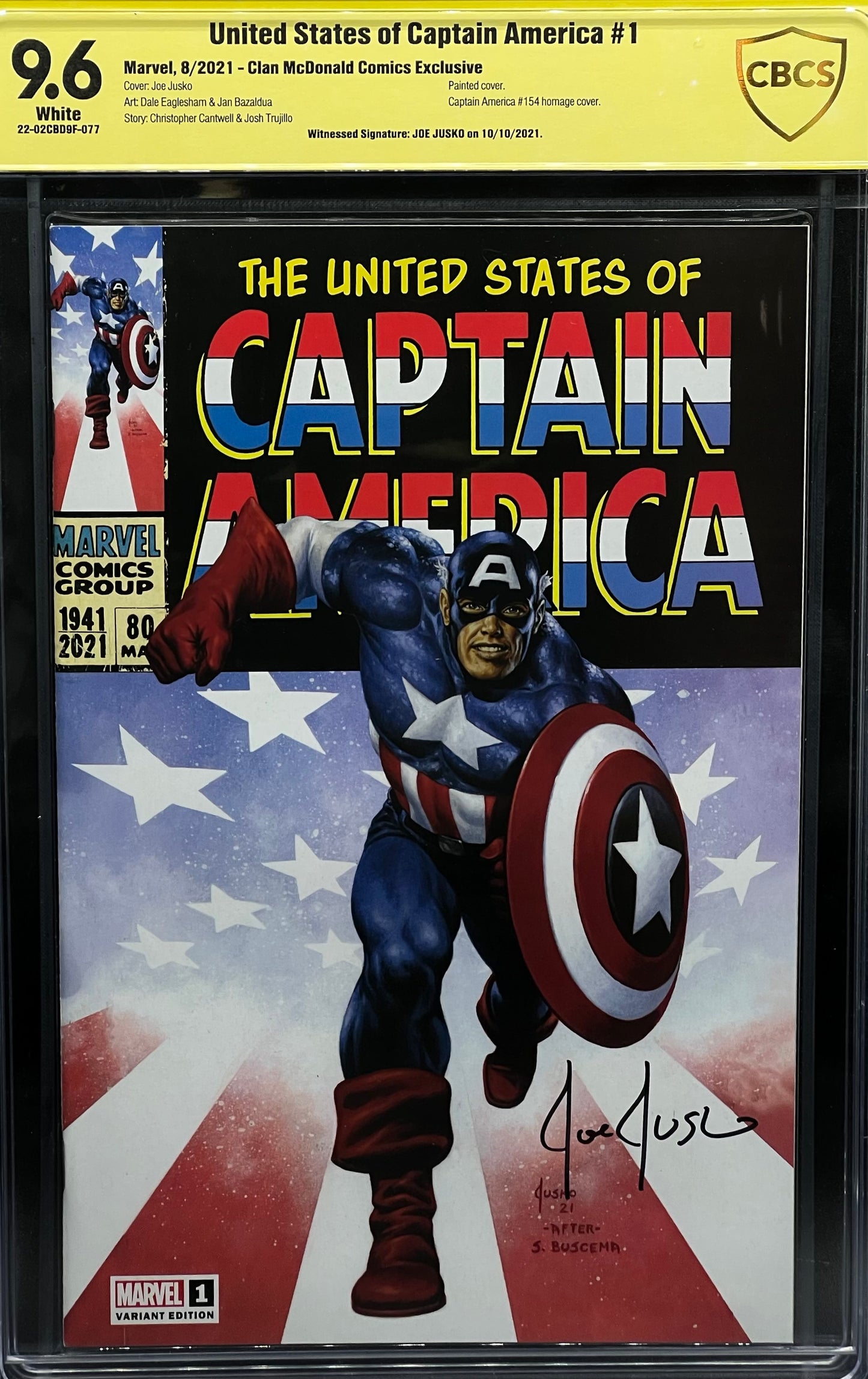 United States of Captain America #1 Clan McDonald Comics Exclusive CBCS 9.6 Yellow Label Joe Jusko