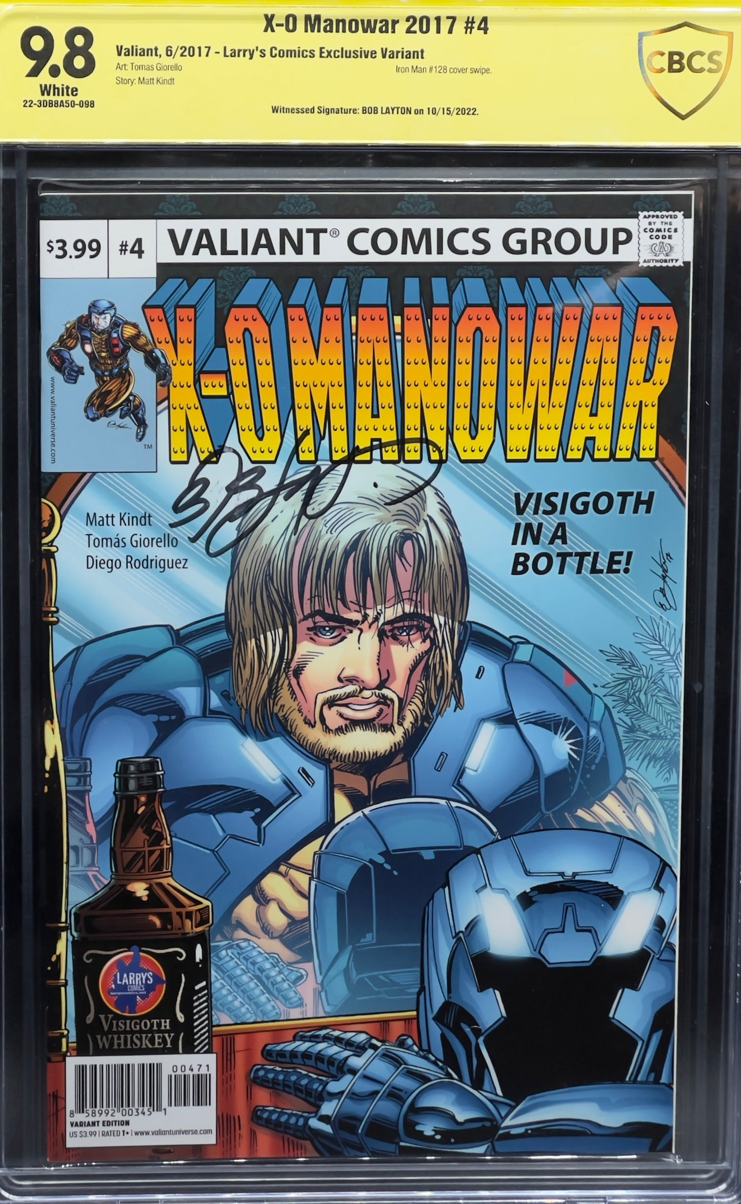 X-O Manowar 2017 #4 Larry's Comic Exclusive Variant CBCS 9.8 Yellow Label Bob Layton