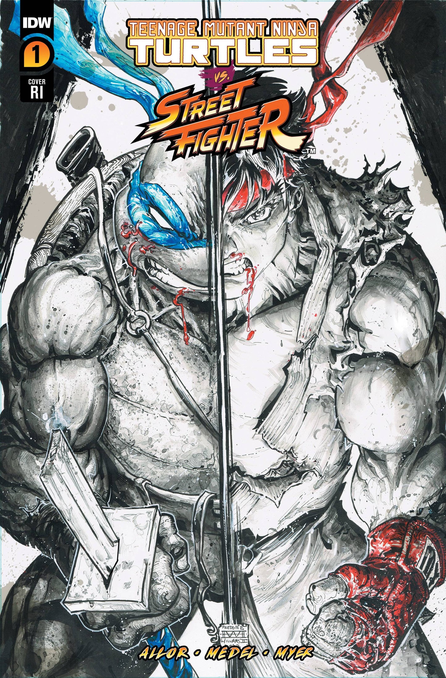 TMNT VS STREET FIGHTER #1 (OF 5) CVR F 100 COPY INV B&W