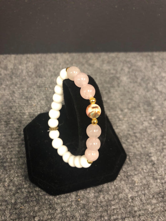 DAYNA'S DELICACIES  BEADED BRACELET-PINK & WHITE