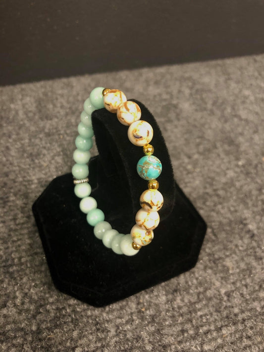 DAYNA'S DELICACIES  BEADED BRACELET-TEAL & MARBLE